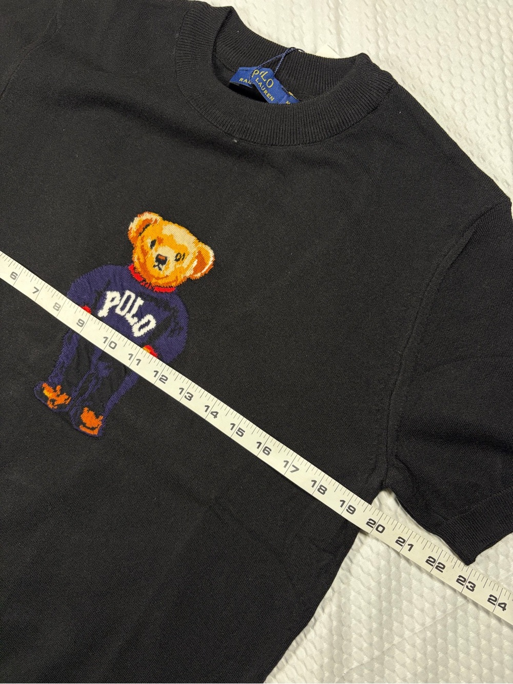 Polo Ralph Lauren Polo Bear Black Short Sleeve Knit Sweater Medium Stretch - Picture 4 of 5